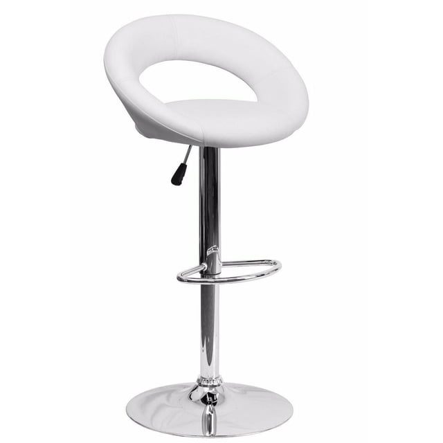 Nicer Furniture Tabouret de Bar Pivotant en PU Mooncut à Hauteur Réglable, Blanc, avec Dossier Ajouré en Forme de Lune et Rembourrage en PU Blanc Doux, base en Forme de Cloche Chromée avec Pivotement à 360 Degrés, Repose-Pieds et Levier de Réglage de Hauteur, Convient aux Sièges de Cuisine Ou de Comptoir et Est Souvent Utilisé comme Tabouret d'Espace de Travail Élégant.