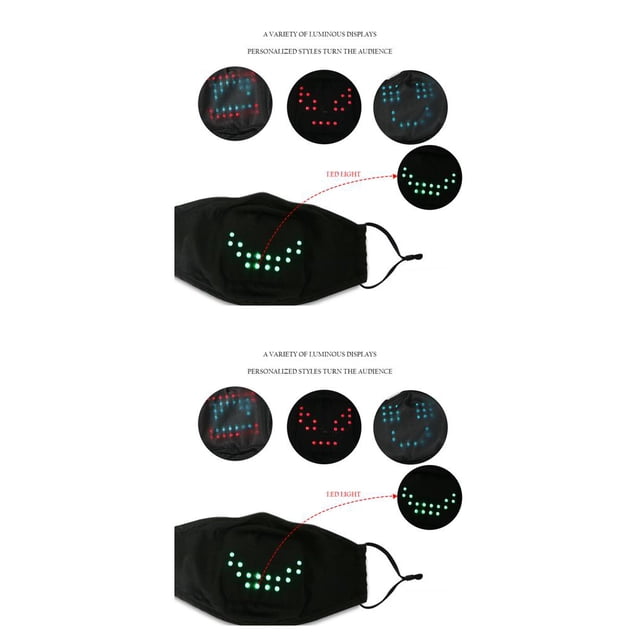 yingyy Black Voice Control LED Mask Stand Out At Halloween Cosplay Events Cosplay Mask For Halloween Black+1Pcs 21.5x12cm 2Set