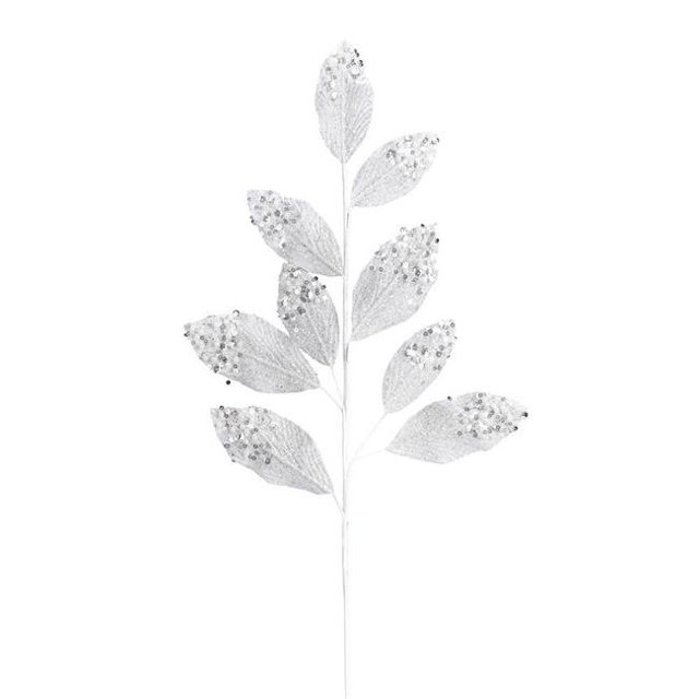 Vickerman QG191811 29 in. White Glitter Leaf Spray - 6 per Bag