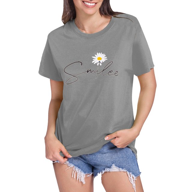 LUOGENLI T-shirts pour Femme pour Femmes T-shirts pour Femmes Motif Imprimé Tournesol Col Rond Manches Courtes T-Shirt Haut T-shirts pour Femmes T-shirts Graphiques T-shirts Amusants Adulte Fête de la Saint-Patrick Gris P