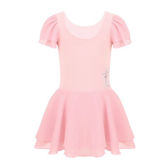 Oyolan Robe Tutu à Manches Courtes à Volants pour Filles, Vêtements de Danse Ballet Basiques Rose 7-8