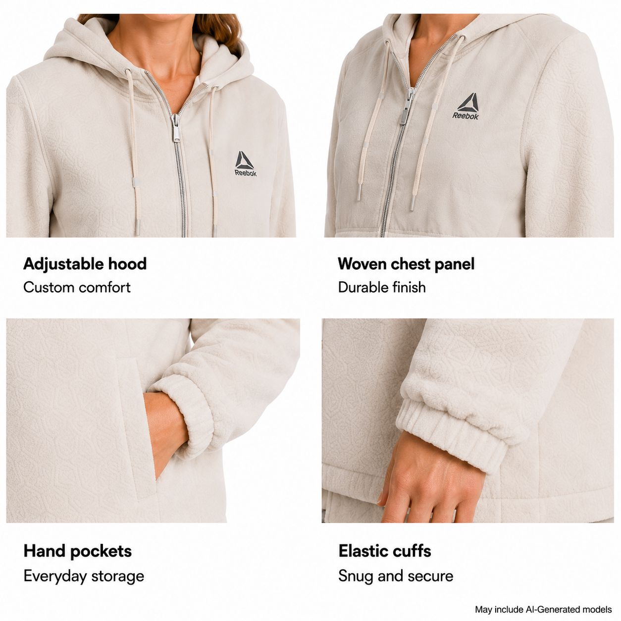 Reebok Women's Polar Fleece Mixed Jacket, Sizes XS-XXL