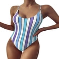 thumbnail image 1 of Maillot de Bain une Pièce à Rayures pour Femmes, Maillot de Bain à Bretelles Color Block, 1 of 4