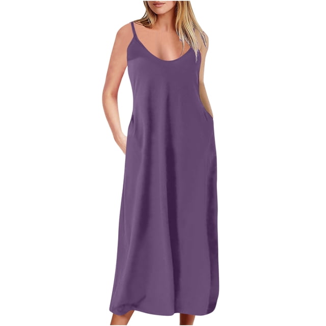 LSLJS Robe d'Été Décontractée Aguichant pour Femme, Sans Manches, à Col Rond, Unie, avec Fente, Grande Taille