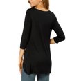 thumbnail image 3 of INSPIRE CHIC Hauts pour Femmes Col Rond Manches 3/4 Décor Boutons Ourlet Irrégulier Blouse Style Décontracté TP Noir, 3 of 8
