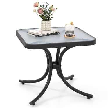 Gymax Outdoor Side Table Square Patio Table w/ Tempered Glass Top Small Coffee Table