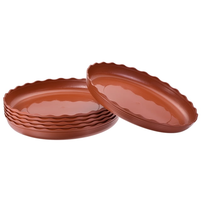 Unique Bargains 12' Plastic Wave Round Plant Pot Saucer Flower Drip Tray, Red 6 Pack