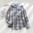 thumbnail image 2 of CEHVOM Cardigan à Carreaux à Capuche pour Femmes, Chemise Décontractée Boutonnée, Veste, Haut, Liquidation, 2 of 8