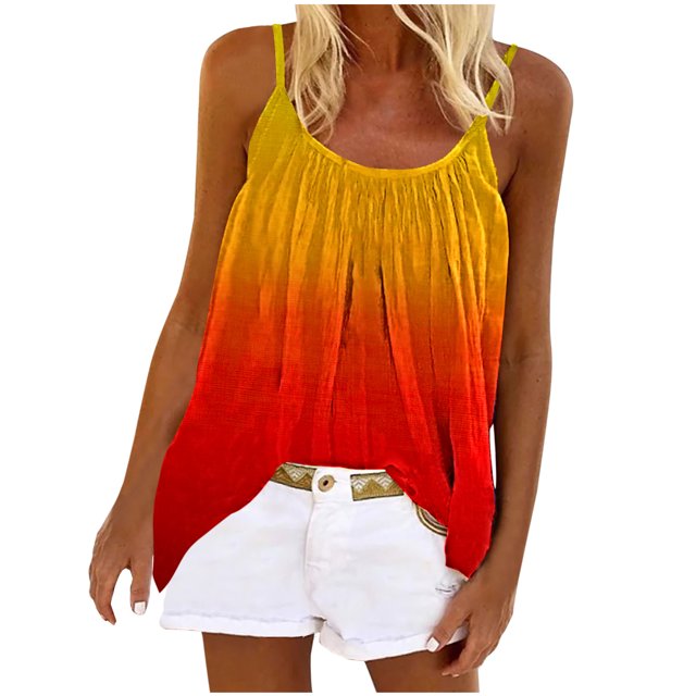 Hauts Aguichant pour Femmes Été Mode Femmes Été Col Rond Sans Manches Imprimé Décontracté Camisole Blouse T-Shirts pour Femmes Mode Femmes Blouses et Hauts Mode Hauts et Blouses d'Été pour Femmes