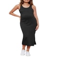 thumbnail image 2 of EIMELI Robe pour Femme Enceinte Couleur Unie Sans Manches Robe en Tricot Col Ras du Cou Ajustée Robe Midi Débardeur Robe d'Été Décontractée Robe de Maternité, 2 of 7