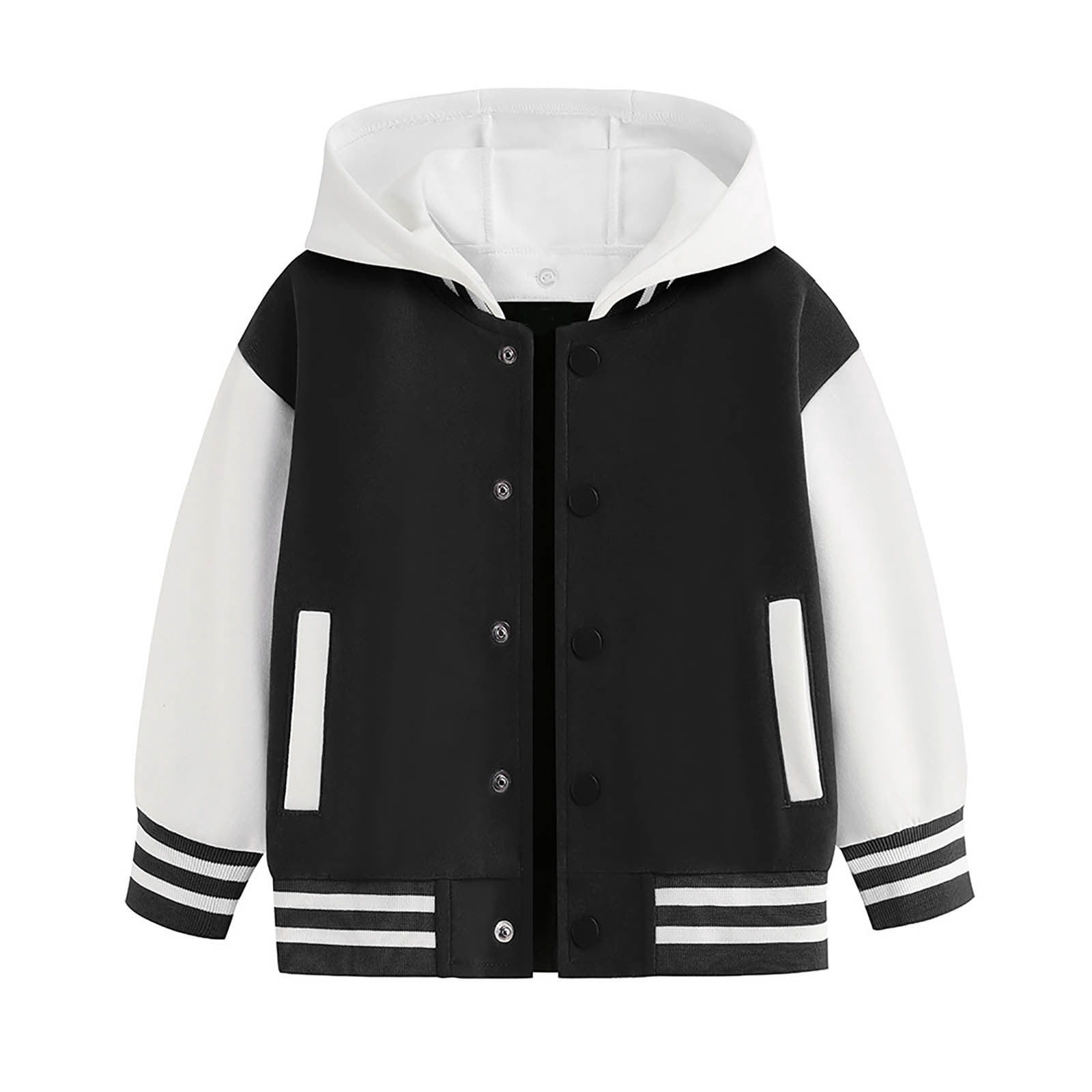 WEIYLL Boys Tops Child Autumn Spring Long Sleeved Color Block Baseball Hooded Black Jacket for 2-3 Years