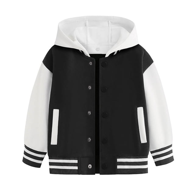 WEIYLL Boys Tops Child Autumn Spring Long Sleeved Color Block Baseball Hooded Black Jacket for 2-3 Years