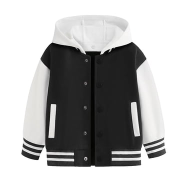 TIWEKE Manteau de Printemps pour Enfants, Garçon Fille Automne Printemps à Manches Longues à Blocs de Couleur Style Baseball avec Capuchon, Manteau Haut Vêtements, Taille 13-14 Ans