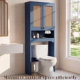 thumbnail image 3 of OMCPET 67 Inch Freestanding Bathroom Vanity With Hand Woven Rattan Doors and Hidden Storage Made of Solid High Density Fiberboard Featuring a Space Saving Design Blue, 3 of 9