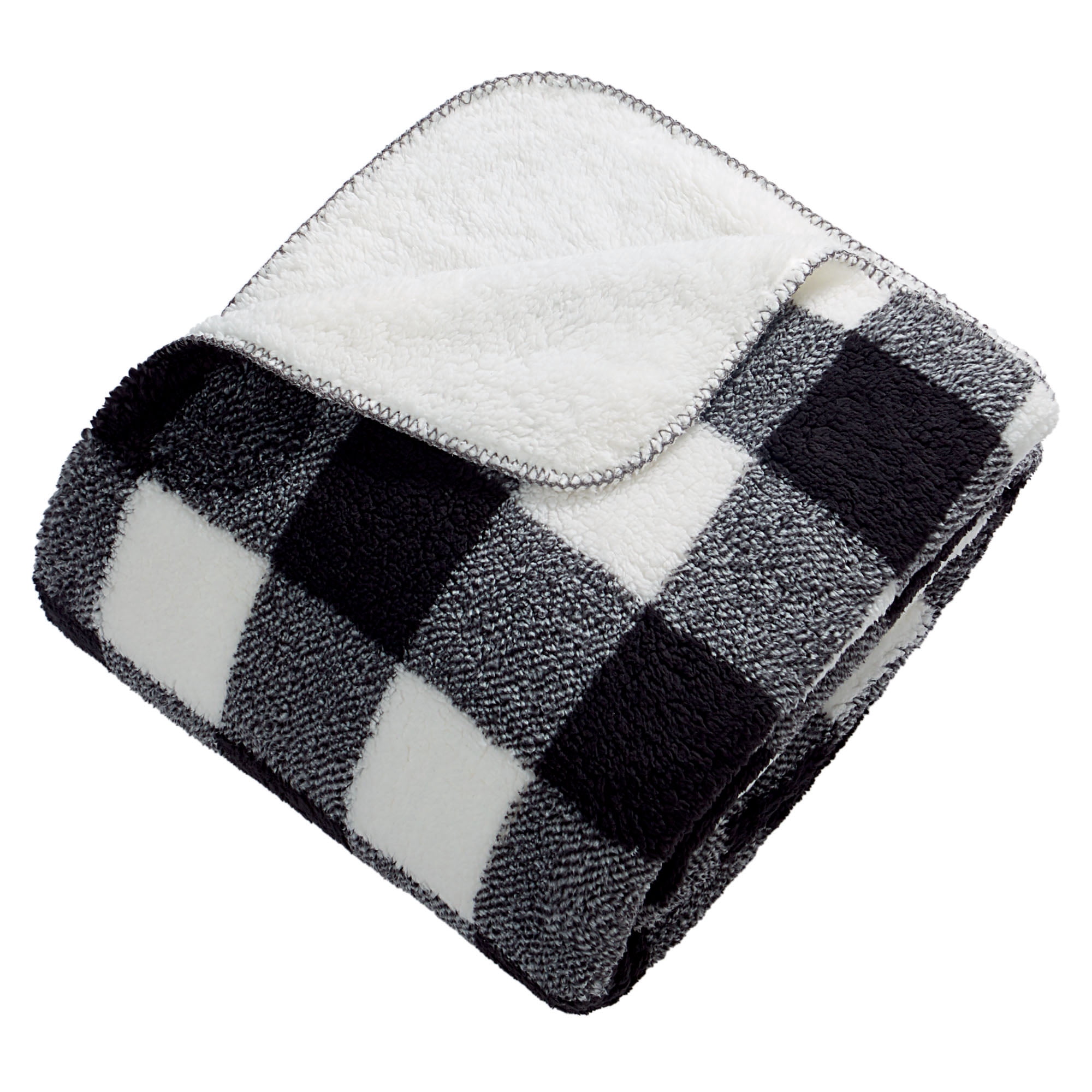 HOMETRENDS Black Checker Faux Shearling Blanket, Queen