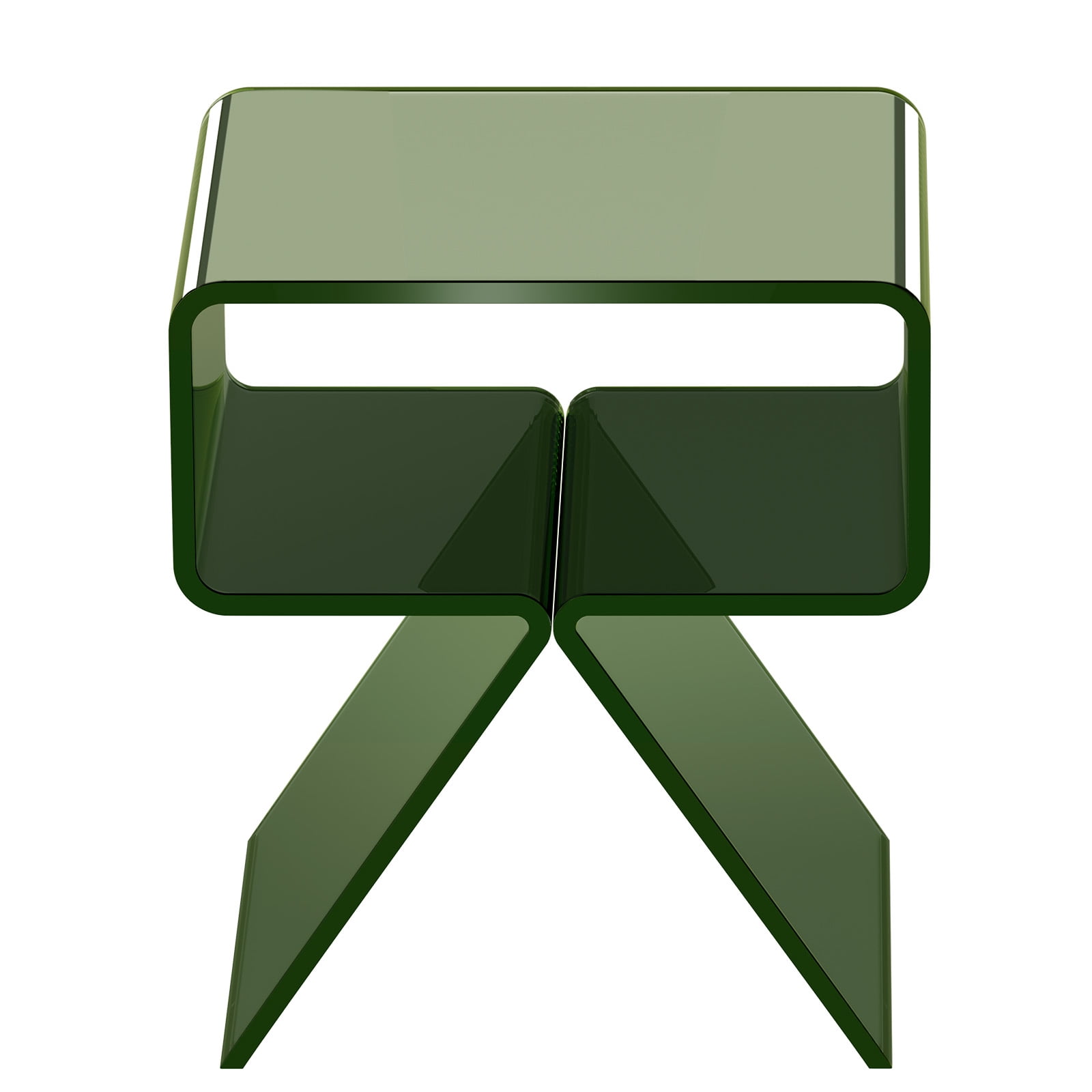 KFFKFF Acrylic Nightstand Side Table, Modern Clear Bedside Table with Storage Shelf, Transparent Small End Desk, 11.8 x 15.4 x 17 in (Green)