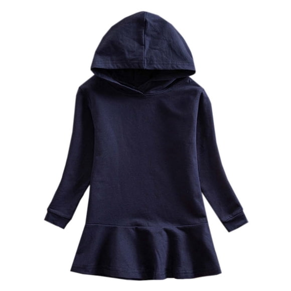 Économies d'Été Liquidation 2025 Bovxnpu Robes d'Été pour Filles Tout-Petits, Robes Décontractées pour Enfants, Robe Sweat à Capuche Unie pour Filles avec Manches Longues Jupe Décontractée Ample et Confortable 5 Ans