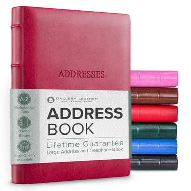 Gallery Leather Large Address Book with Alphabetical Tabs up to 480 records, Leather Notebook Hardcover, Telephone and Address Books - 9x7", Desk Address, Acadia Wild Rose