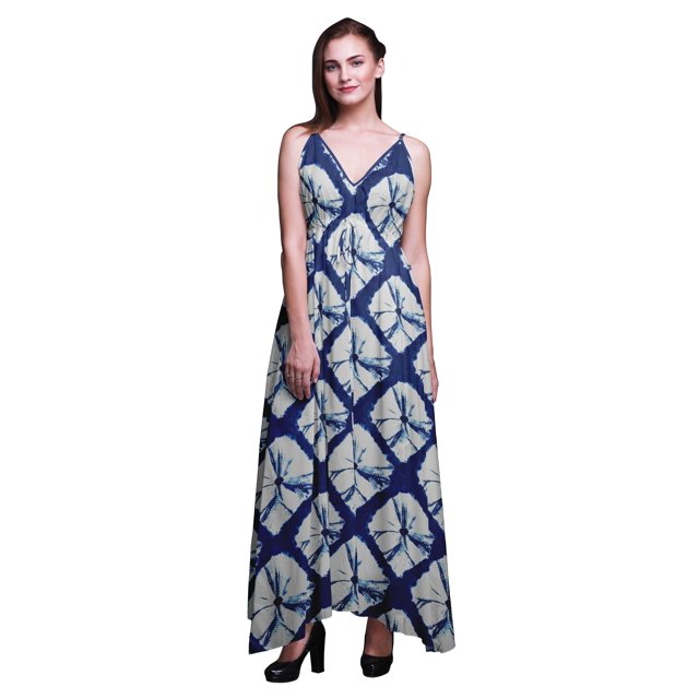 Bimba Robe Longue à Imprimé Floral pour Femmes Shibori à Bretelles Spaghetti, Col en V, Maxi, Tenue de Plage - X-Grand