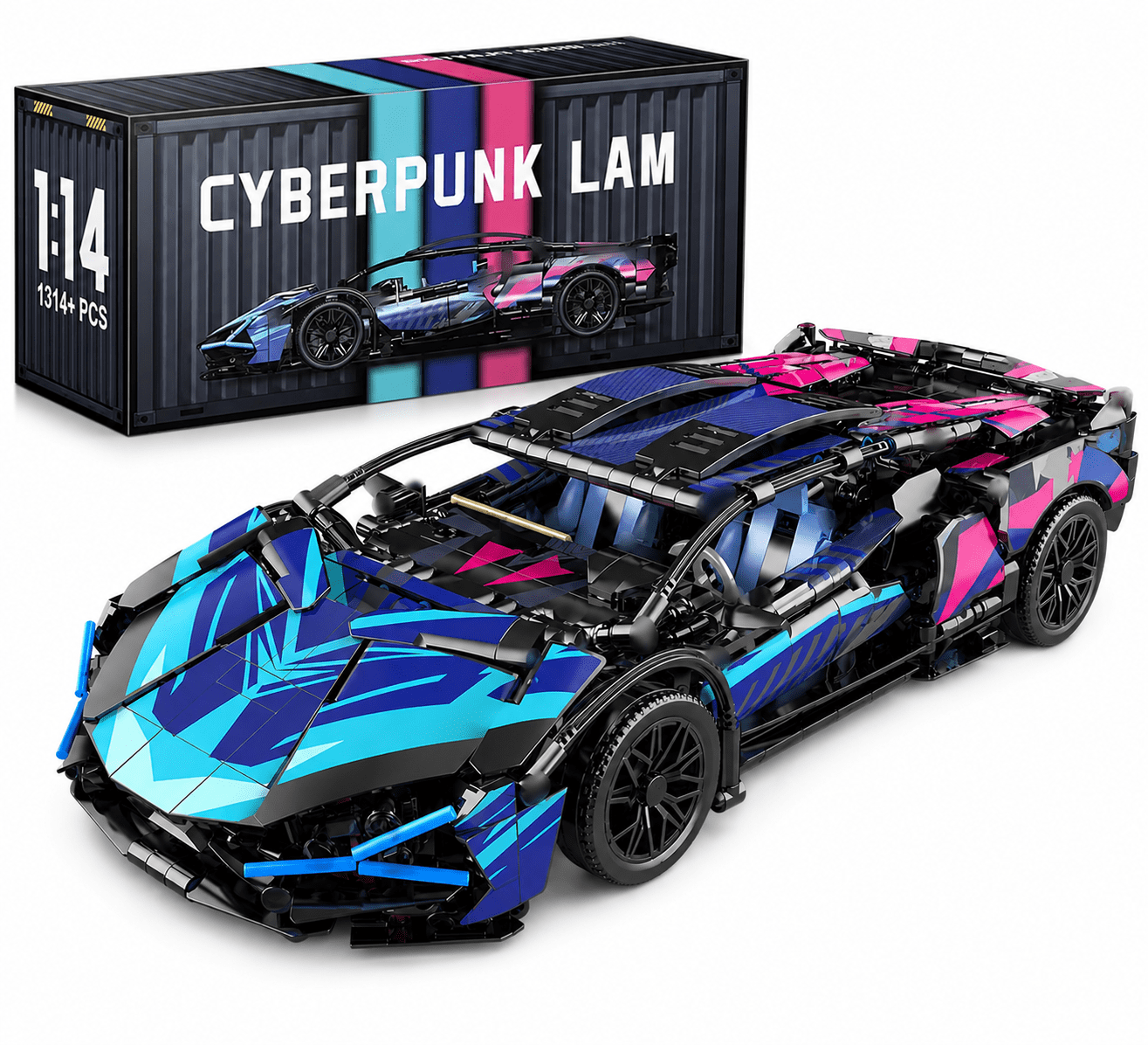 Tradeopia Cyberpunk Super Car Building Block Set, 1314-Piece Sports Car Model Construction Kit