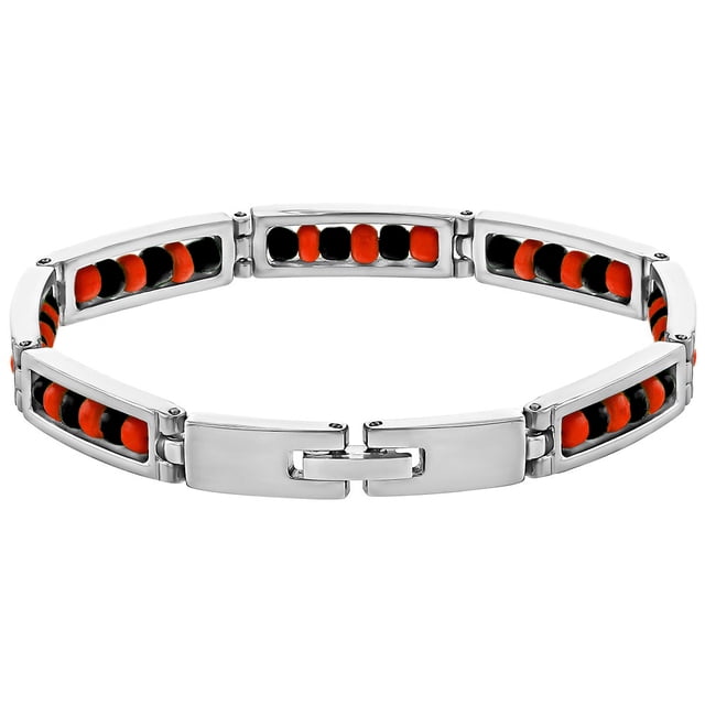 Bracelet à Maillons en Acier Inoxydable Protection Oeil Porte-Bonheur Perlé Elegua 8 Pouces