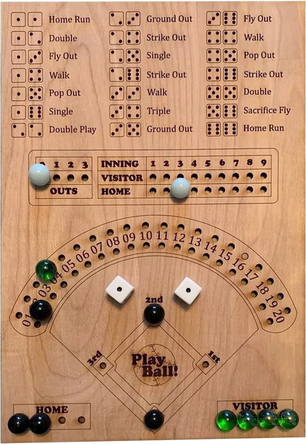 Hweilai Wooden board Game - Fun baseball pinball game for family game night