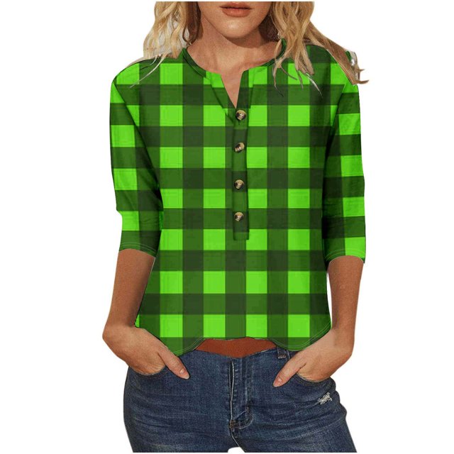 Birdeem Blouses pour Femmes T-Shirt Imprimé à Boutons Manches 3/4 Ample
