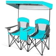 thumbnail image 3 of Gymax Folding 2-person Camping Chairs Double Sunshade Chairs w/ Canopy Turquoise, 3 of 10