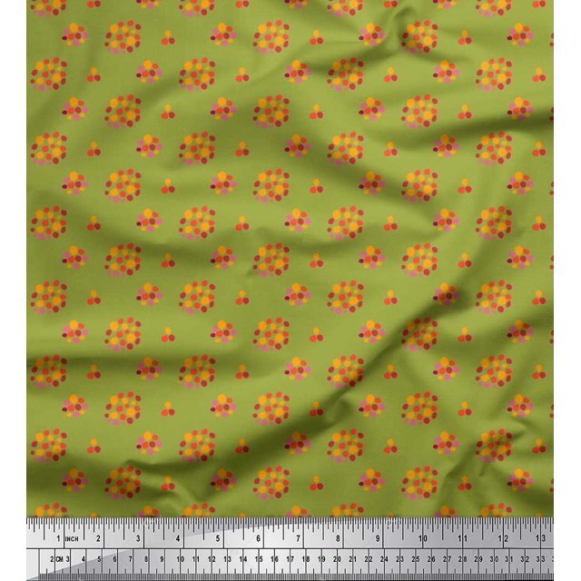 Soimoi Green polyester Crepe Fabric Dot Abstract Fabric Prints By Yard 42 Inch Wide