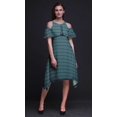 thumbnail image 2 of Bimba Robe Midi à Épaules Dénudées pour Femmes, Tunique Évasée à Manches Volantées, Imprimé Feuilles Bleues - X-Small, 2 of 6