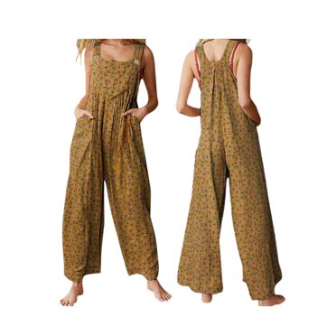 Salopette à Jambes Larges pour Femmes, Style Bohème, Grande Taille, Combishort Ample, Coton et Lin, Salopette à Bavette avec Poche