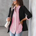 thumbnail image 3 of Chemisier Cardigan Décontracté à Col à Revers et Rayures pour Femmes Automne avec Boutons Manches Longues Poche Poitrine, 3 of 6
