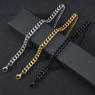 Bracelet pour Homme Chaîne Plaquée Acier Inoxydable Hip-Hop Géométrique Maillons Cubains Bracelet Bijoux de Mode