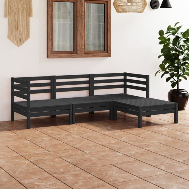 vidaXL Ensemble de Salon de Jardin 4 Pcs en Pin Massif Noir