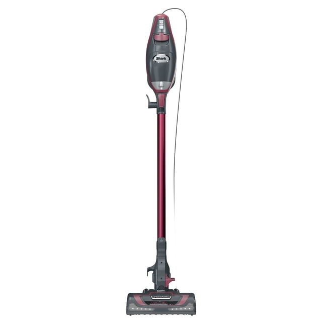 Shark HV370C Rocket Pro Aspirateur-Balai Filaire Gris Foncé et Rouge avec design Mince Vertical, Longue Tige Rouge, Boîtier de Moteur Gris avec logo Shark, et Grand Buse de Plancher Étiquetée Rocket avec Phares DEL et Cordon d'Alimentation Intégré, Idéal pour le Nettoyage en Profondeur des Tapis et des Planchers de Bois Franc.