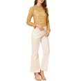 thumbnail image 2 of INSPIRE CHIC Women's Crochet Lace See Through Floral Ruffle Neck Blouse S Yellow-1, 2 of 7