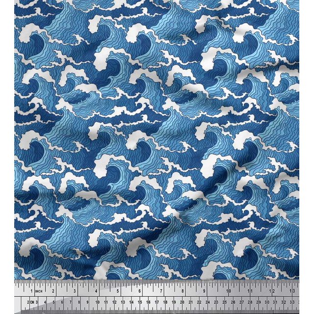 Soimoi Poly Georgette Fabric Waves Shirting Decor Fabric Printed Yard 42 Inch Wide