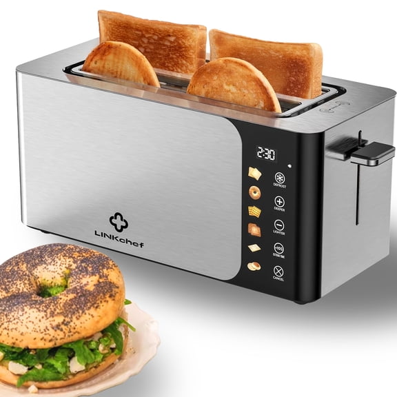 LINKChef Grille-Pain 4 Tranches – Commande à Écran Tactile, Fentes Extra Larges de 1,5 Pouces, Grille-Pain Intelligent en Acier Inoxydable avec Minuterie, Fonctions Décongélation et Réchauffage