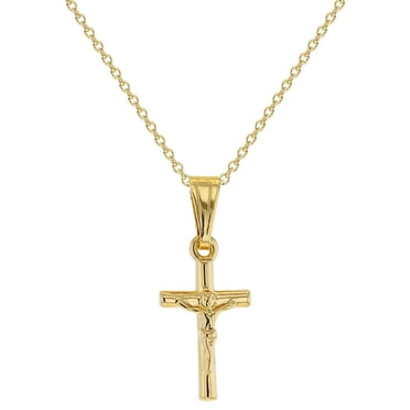 Gold Plated Small Jesus Crucifix Cross Pendant Catholic Necklace for Kids 16"