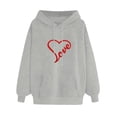 thumbnail image 1 of WZXFASHION Women's Solid Color Long Sleeved Love Printed Hooded Sweater Clearance long sleeve pullover sweater, 1 of 4