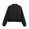thumbnail image 4 of Female Floral Embroidered Cropped Quilted Jacket Winter Warm Button Down Puffer Jacket Coat with Pockets Black XL, 4 of 7