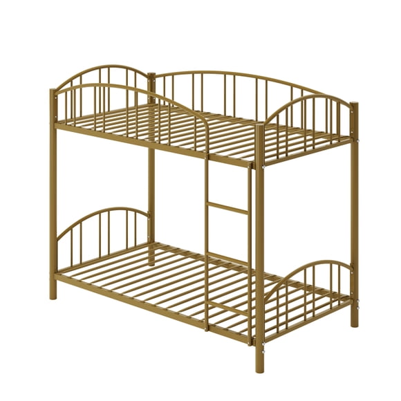 BeesClover Metal Bunk Bed Twin Over Twin with Stairs and Arched Guardrail,Sturdy Metal Slats Support, Space Saving, No Box Spring Needed, Ideal for Girls and Boys Room and Dorm