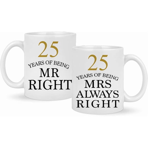 25th Wedding for Couples,25 Year Parents Couple Mugs Set Golden 25th Wedding Anniversary Presents for Couples 25th Ideas Coffee Mugs for Wife,Husband Grandparents Couples Mugs11OZ 2-Pack, White