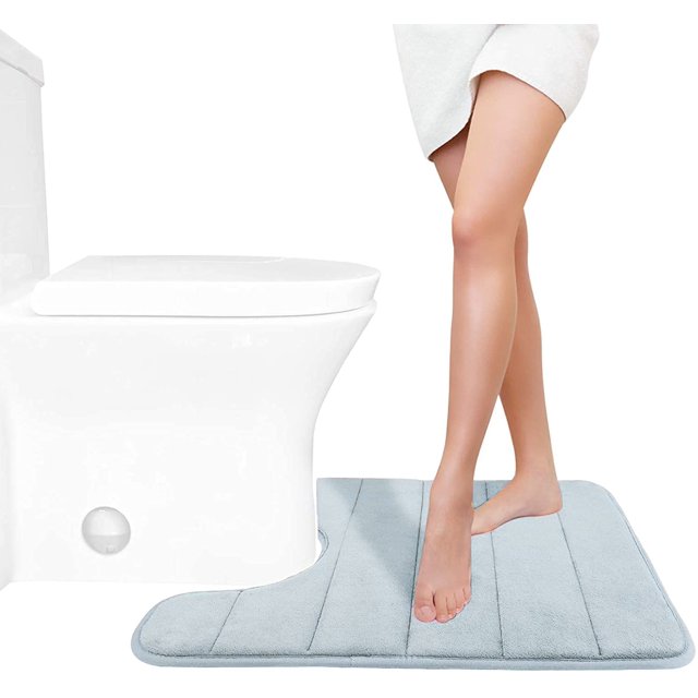 ORUYROP Memory Foam Toilet Bath Mat U-Shaped, Soft and Comfortable, Super Water Absorbent, Non-Slip, Thick, Machine Wash Bathroom Commode Contour Rug, 24 X 20 Inches (24 X 20 Inches, Silver)