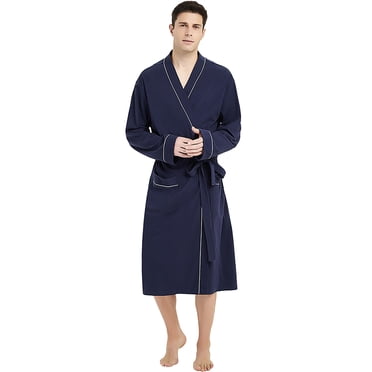 U2SKIIN Peignoirs pour Hommes 100 % Coton, Peignoir de Spa Léger et Doux en Tricot pour Hommes (Bleu Marine, G/TG)
