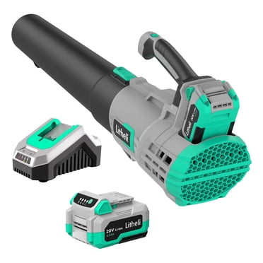 Litheli Souffleur de Feuilles Sans Fil 20V 350CFM Turbine Électrique à 2 Vitesses Soufflage de Feuilles pour Pelouse Cour Route Voiture, avec Batterie 4,0ah et Chargeur