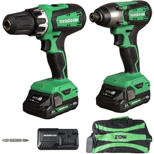 Metabo HPT 18V MultiVolt Kit de combos pour perceuse et percuteur de marteau sans fil , 2-2.0Ah Piles Li-Ion avec/Fuel Gauge , Garantie d'outil à vie , KC18DFX
