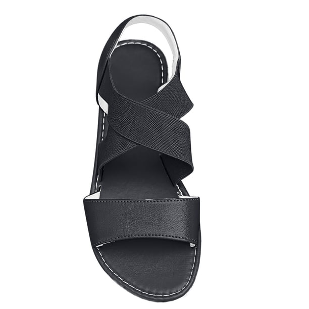 Womens Flat Sandals Open Toe Slip on Double Cross Elastic Straps