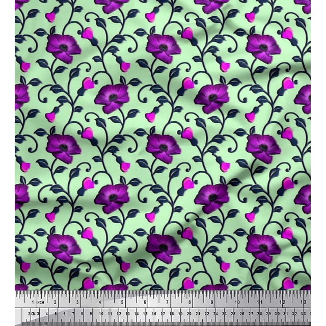 Soimoi Velvet Fabric Leaves & Floral Artistic Print Fabric by The Yard 58 Inch Wide