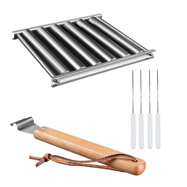 JWshufel Stainless Steel Hot Dog Roller Rack with Hardwood Handle for Suitly Grilled Hot Dogs Sausages Easy to Use and Clean for Outdoor BBQ Camping and Parties Portable Design
